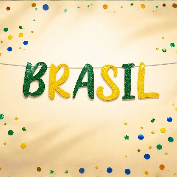 Faixa Decorativa - Brasil - Verde e Amarelo com Glitter - 1,5m - 1 unidade - Cromus - Rizzo
