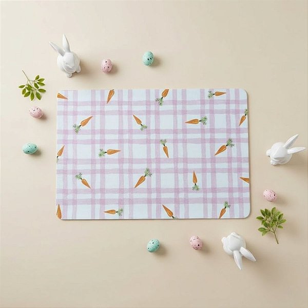 Jogo Americano Retangular de Páscoa - Xadrez Rosa com Cenourinhas - 28x43cm - 1 unidade - Rizzo