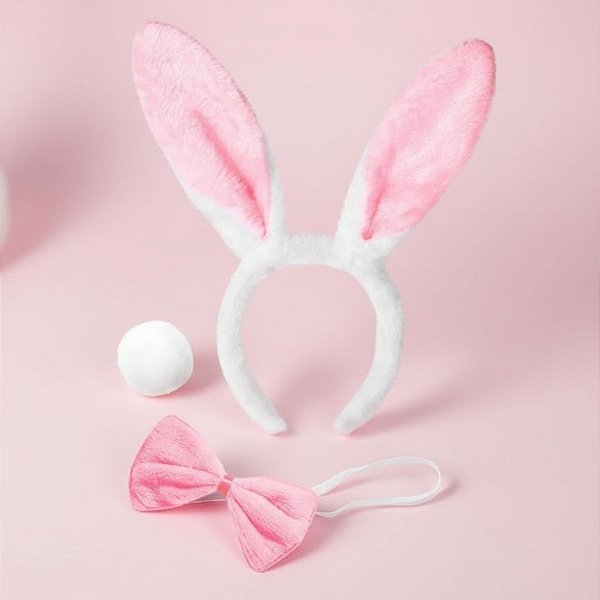 Kit Fantasia Coelhinho - Rosa e Branco - 29x12cm - 1 unidade - Rizzo