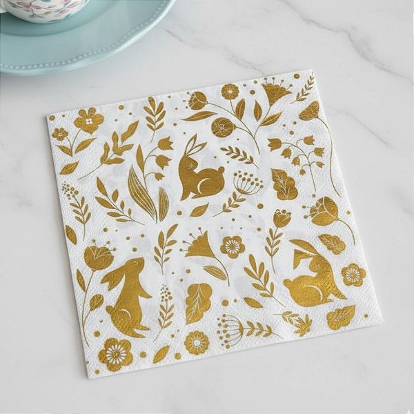 Guardanapo de Páscoa - Flores - Branco - 16,5x16,5cm  - 10 unidades - Rizzo