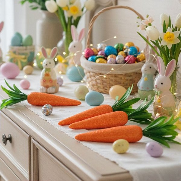 Cenouras Decorativas com Glitter - 9,5cm - 4 unidades - Rizzo