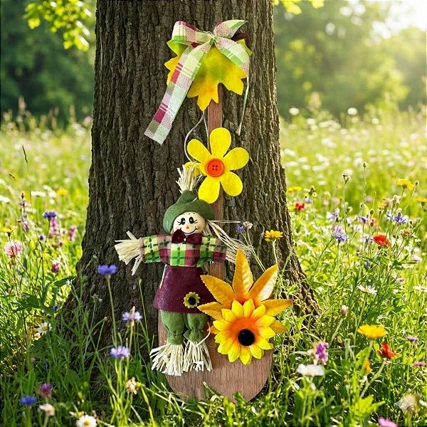 Enfeite Decorativo de Festa Junina Vaso com Espantalho - Laranja - 43,5x13cm - 1 unidade - Partiufesta - Rizzo