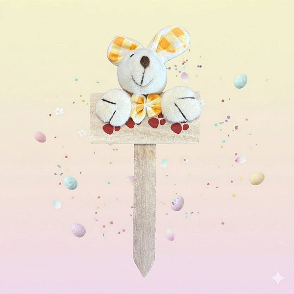 Plaquinha de Páscoa MDF Coelho Xadrez - Laranja - 18cm - 1 unidade - Cromus - Rizzo