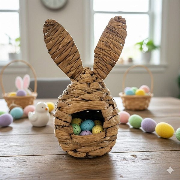 Ninho Decorativo de Páscoa Coelho - Palha - 22x10,5x10,5cm - 1 unidade - Cromus - Rizzo