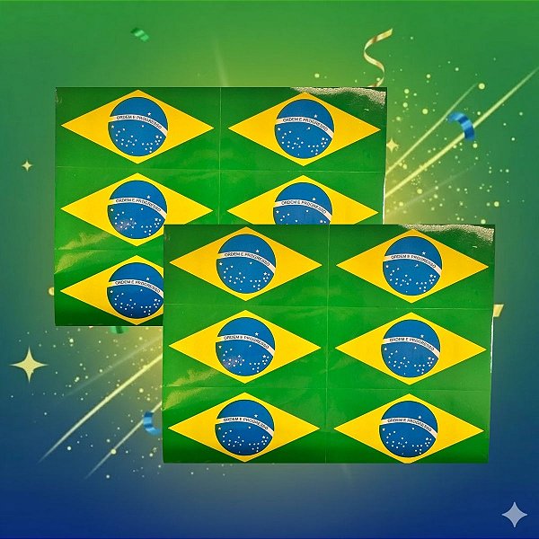 Adesivo Retangular - Bandeira do Brasil - Copa do Mundo - 6x12cm - 12 unidades - Rizzo