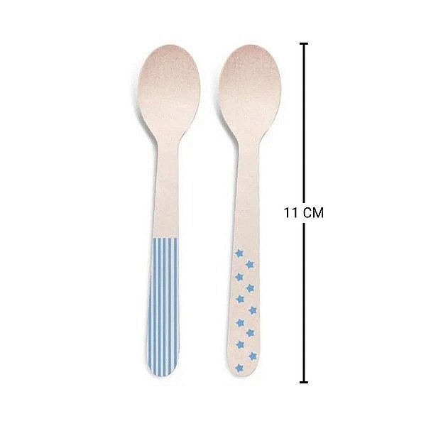 Colherzinha de Madeira Decorada Azul - 11cm - 8 unidades - Rizzo