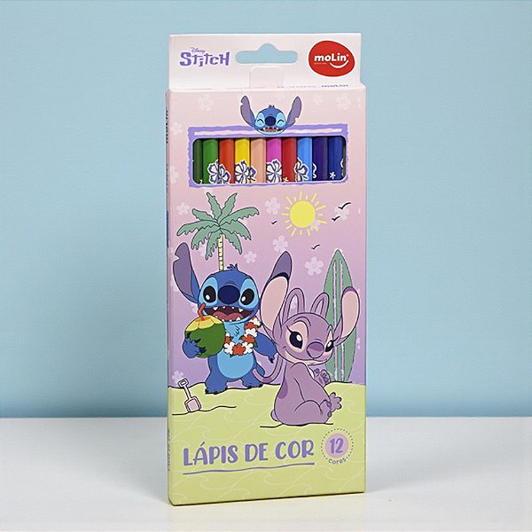 Lápis de Cor - Stitch e Angel - 12 Cores - Disney Original - 1 unidade - Rizzo