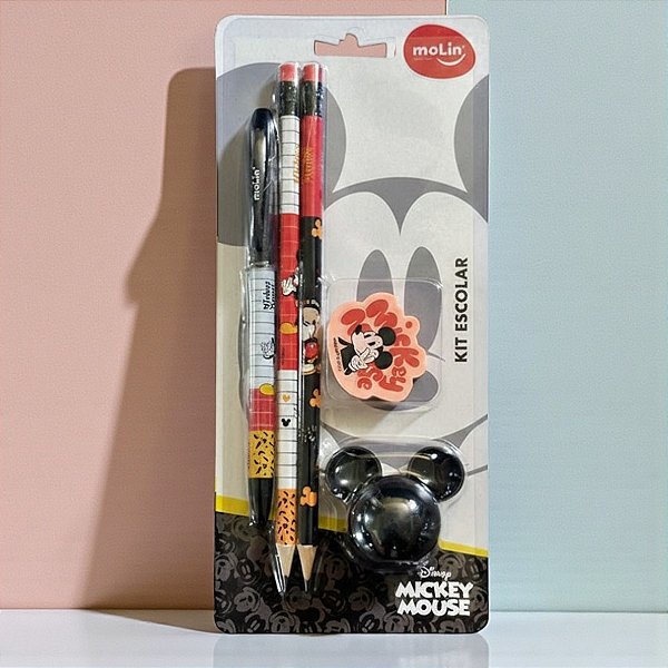 Kit Escolar - Mickey Mouse Preto e Vermelho - 5 Itens - Disney Original - 1 unidade - Rizzo