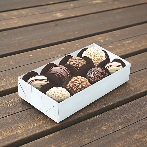 Caixa Para 8 Doces com Tampa Cristal - Branca Lisa - 16x8x4cm - 10 unidades - Regina - Rizzo