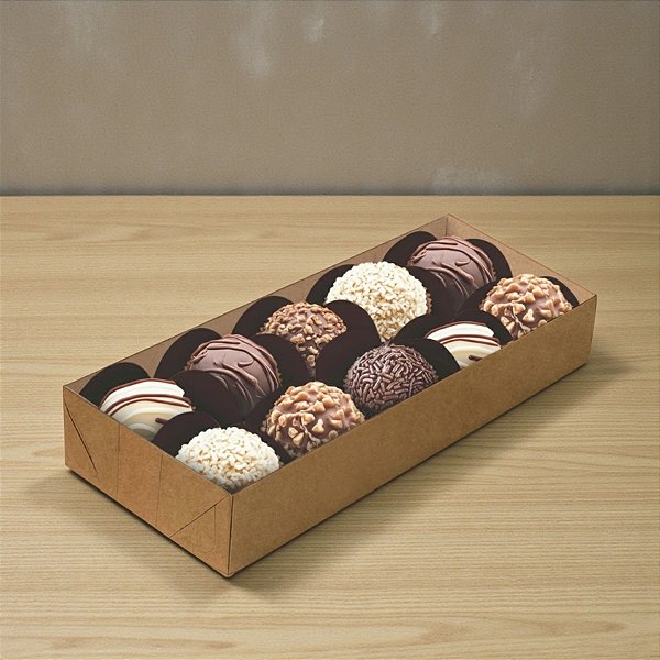 Caixa Para 10 Doces com Tampa Cristal - Kraft Lisa - 20x8x4cm - 10 unidades - Regina - Rizzo