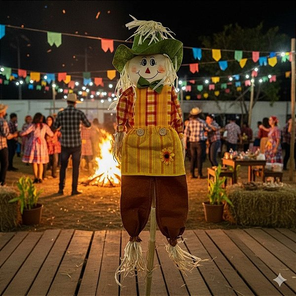 Espantalho Bambu Grande de Festa Junina - Amarelo, Verde e Marrom - 23x85cm - 1 unidade - Cromus - Rizzo