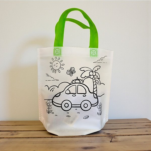 Sacola de Microfibra com Estampa Para Colorir - Carro - Alça Sortida - 21,5x24x5x9cm  - 6 unidades - Rizzo