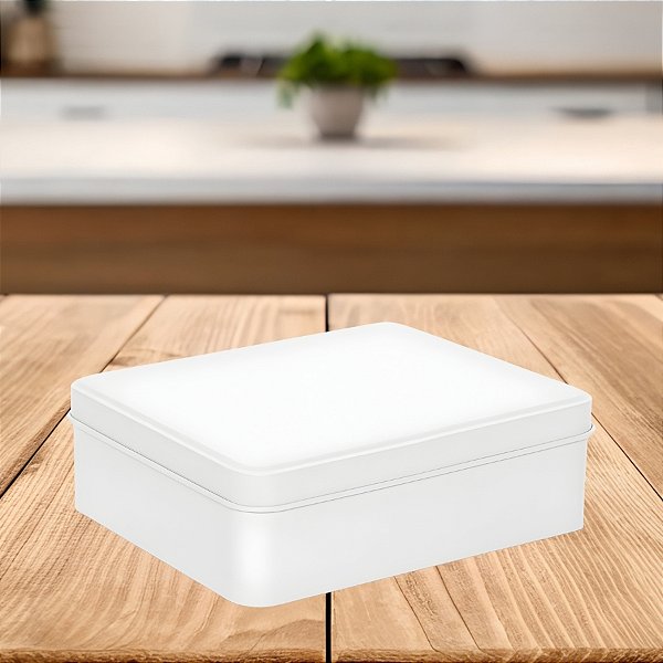Lata de Metal Retangular - Branca - 14x10x4,5cm - 1 unidade - Rizzo
