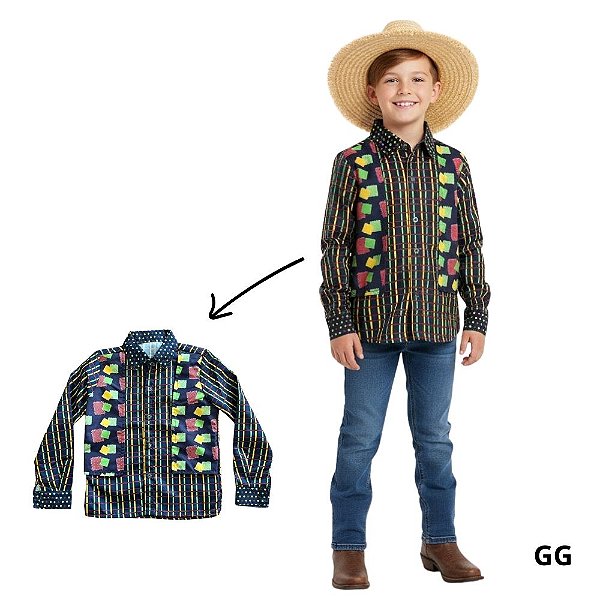 Fantasia Infantil de Festa Junina - Camisa Retalhos - GG  - 1 unidade - Rizzo