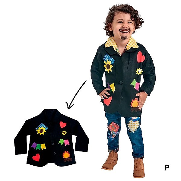 Fantasia Infantil de Festa Junina - Paletó Figuras - P - 1 unidade - Rizzo