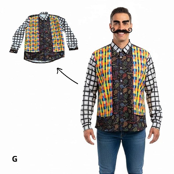 Fantasia Adulta de Festa Junina - Camisa Fitas - G - 1 unidade - Rizzo