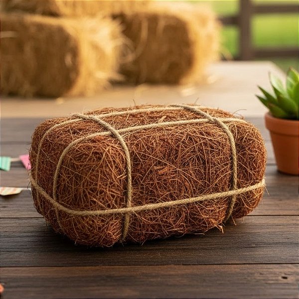 Fardo de Feno Seco Palha Rústico com Cordão - 15x9,5x8,5cm - 1 unidade - Rizzo