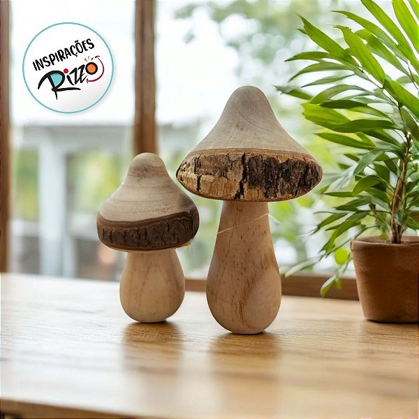 Kit com 2 Cogumelos Decorativo em Madeira - 14cm - 1 unidade - Cromus - Rizzo