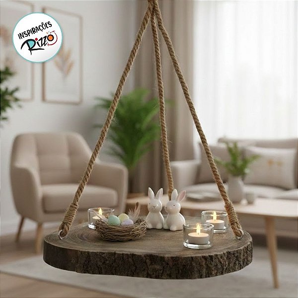 Balanço Rústico Decorativo em Madeira Natural Formato Orgânico - 37x33,5cm - 1 unidade - Cromus - Rizzo