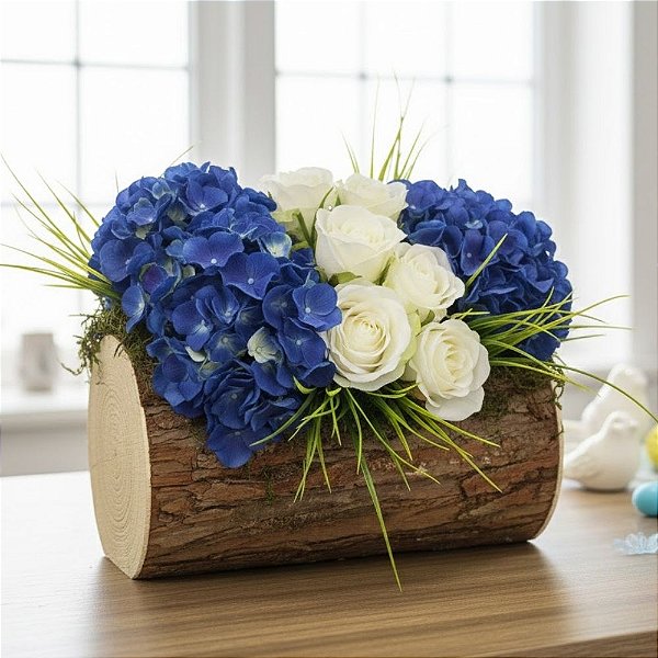 Cesta Decorativa de Páscoa - Tronco Com Musgo - 10x20,5x13,5cm - 1 unidade - Cromus - Rizzo