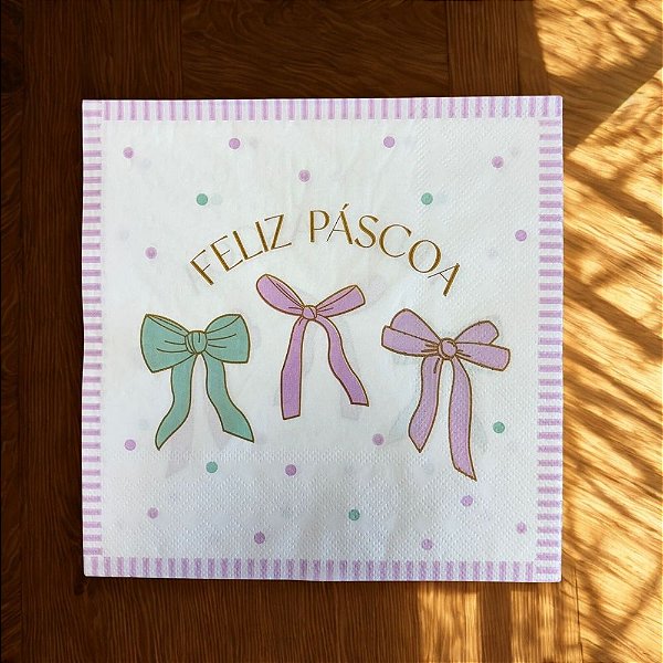 Guardanapo de Páscoa - Feliz Páscoa com Laços - 33x33cm - 20 unidades - Cromus - Rizzo