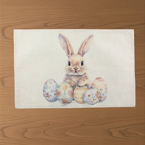 Jogo Americano Retangular de Páscoa - Coelho com Ovinhos - 30x48cm - 4 unidades - Cromus - Rizzo