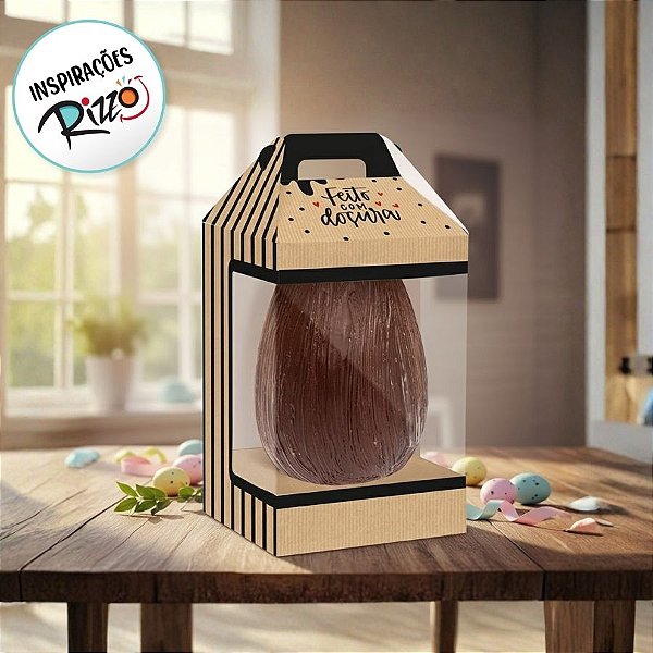 Caixa New Maleta para Ovo de 250g com Visor - Kraft Doçura - 6 unidades - Cromus - Rizzo