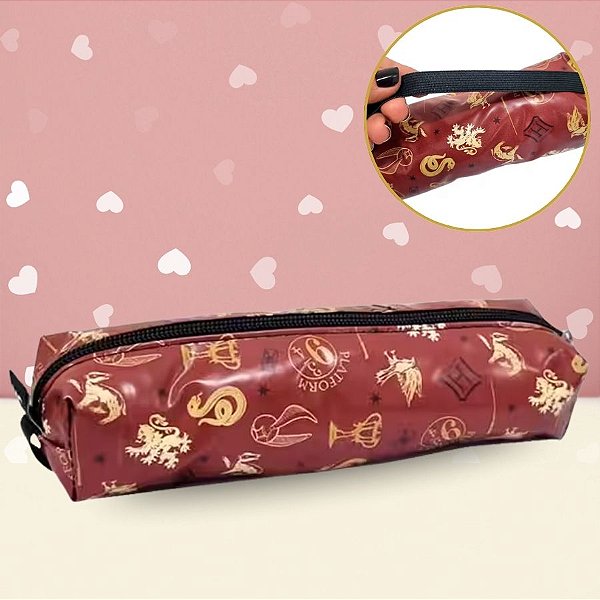 Estojo Simples com Zíper e Elástico - Harry Potter - Vinho - 21x5cm - 1 unidade - Rizzo