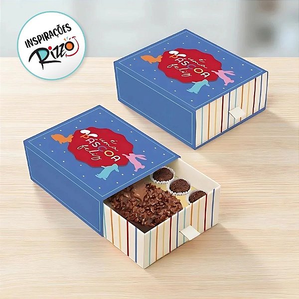 Caixa Luva com Puxador Para Meio Ovo de 350g e Docinho - Feelings Colorido - 6 unidades - Cromus - Rizzo