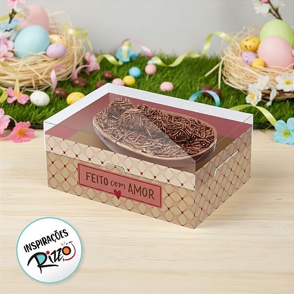 Caixa New Practice para Meio Ovo de 250g com Colher - Feito com Amor - 6 unidades - Cromus - Rizzo