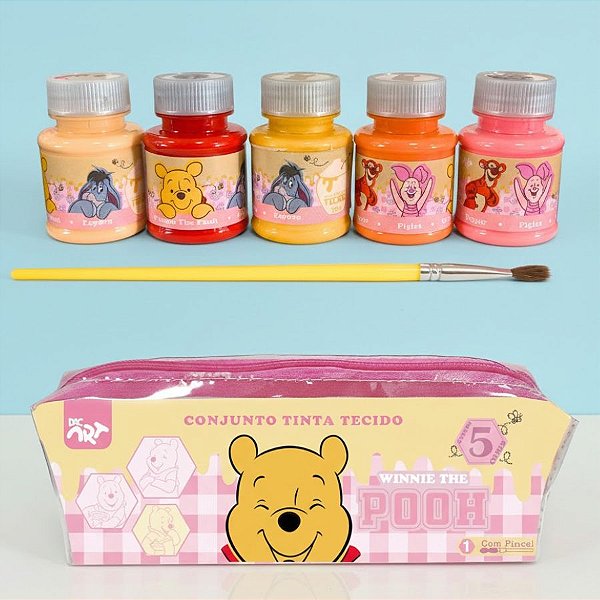 Conjunto Tinta Para Tecido - Ursinho Pooh - 5 Cores - Disney Original - 1 unidade - Rizzo