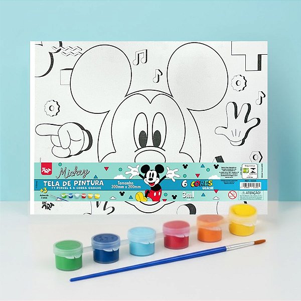 Conjunto Tela de Pintura com Guache e Pincel - Mickey Mouse - 30x20cm - Disney Original - 1 unidade - Rizzo