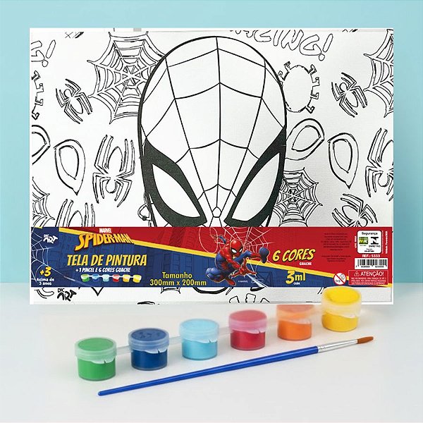 Conjunto Tela de Pintura com Guache e Pincel - Homem Aranha - 30x20cm - Disney Original - 1 unidade - Rizzo