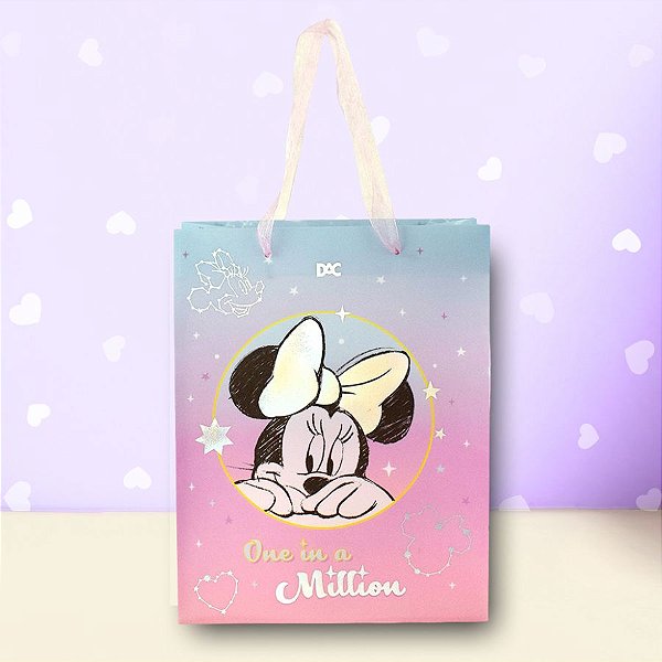 Sacola de Plástico - Minnie Mouse Rosa - 24x19x8cm - Disney Original - 1 unidade - Rizzo