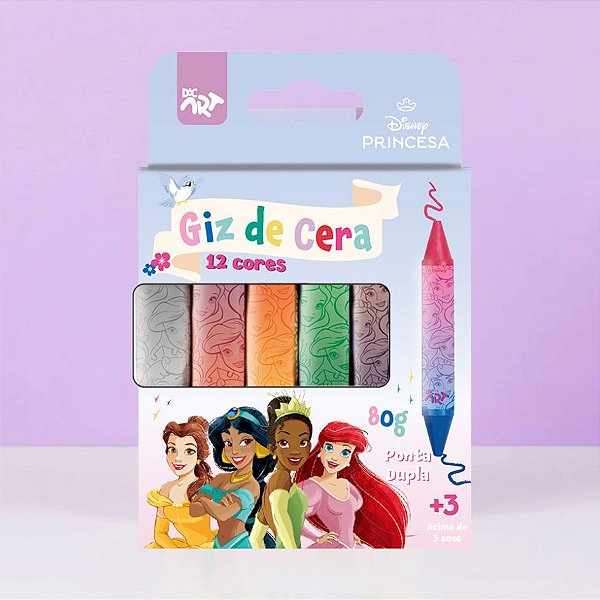 Giz de Cera Ponta Dupla - Princesas - 12 Cores - Disney Original - 1 unidade - Rizzo