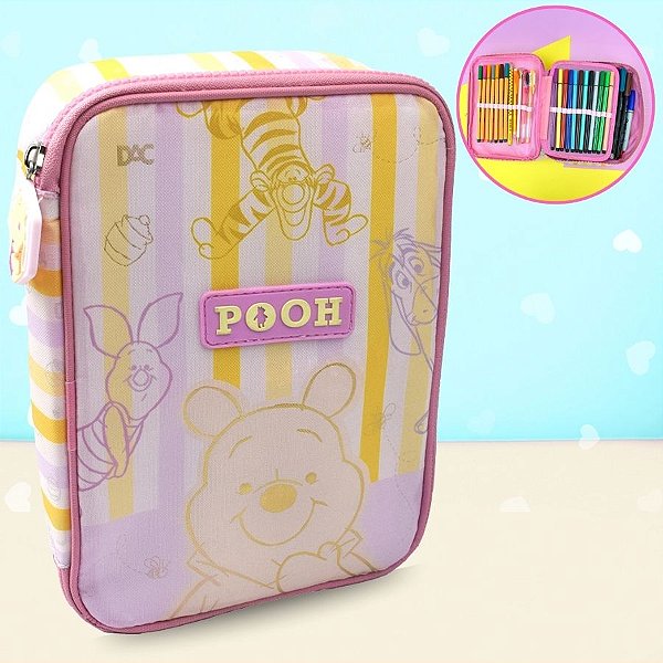 Estojo Box com Zíper Tratorado - Ursinho Pooh Rosa - 22x17cm - Disney Original - 1 unidade - Rizzo