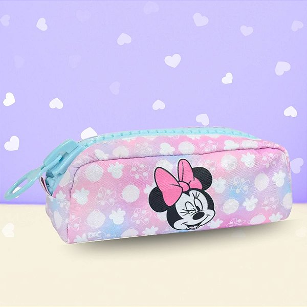 Estojo Simples com Zíper Trator - Minnie Mouse Rosa - 20x9cm - Disney Original - 1 unidade - Rizzo