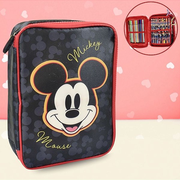 Estojo Box com Zíper Tratorado - Mickey Mouse Preto - 22x17cm - Disney Original - 1 unidade - Rizzo
