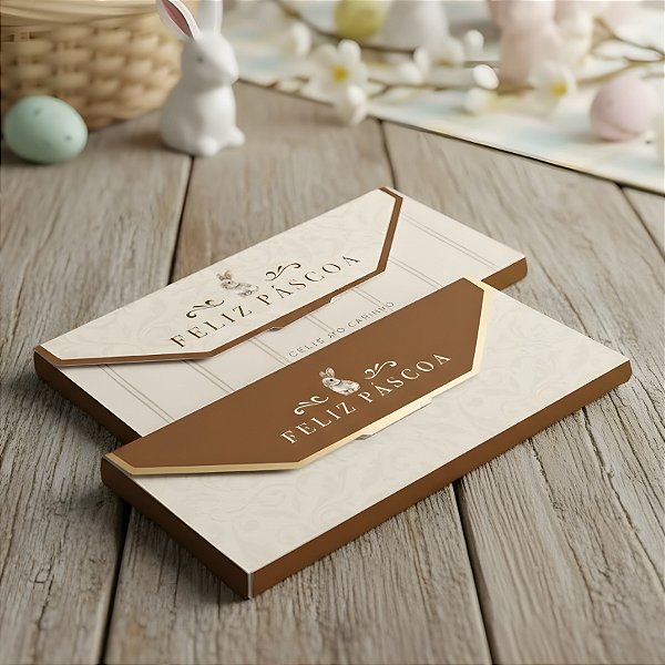 Caixa Cartinha para Barra de Chocolate de 80g - Classique Bunny Composê - 18,5x9cm - 10 unidades - Cromus - Rizzo