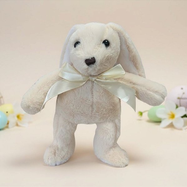 Coelho de Pelúcia Creme com Laço - 27x25x8cm - 1 unidade - Rizzo