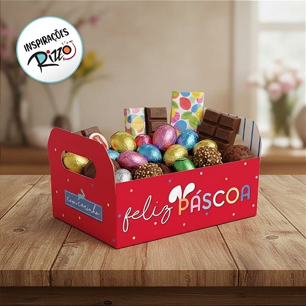 Caixote de Papel Cartão - Páscoa Feelings - Vermelho - 22x15x8cm - 1 unidade - Cromus - Rizzo