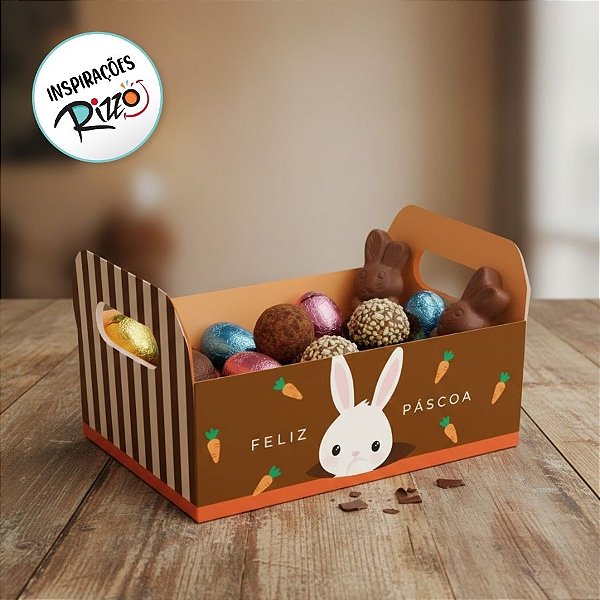 Caixote de Papel Cartão - Coelho Sai da Toca - Laranja - 25x19x10cm - 1 unidade - Cromus - Rizzo