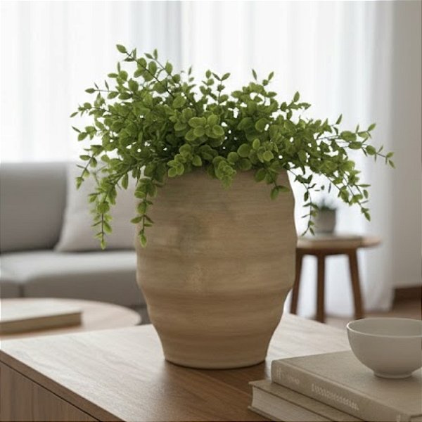 Vaso Decorativo de Cerâmica com Alça - Areia - 31x19x18cm - 1 unidade - Cromus - Rizzo