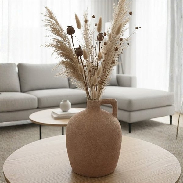 Vaso Decorativo de Cerâmica com Alça - Ocre - 32x22x22cm - 1 unidade - Cromus - Rizzo