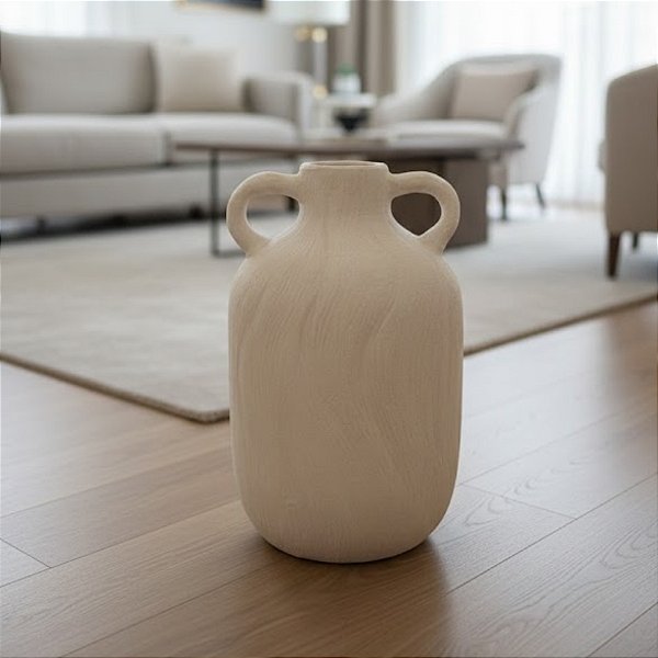 Vaso Decorativo de Cerâmica com Duas Alças - Off-white - 25x25x25cm - 1 unidade - Cromus - Rizzo