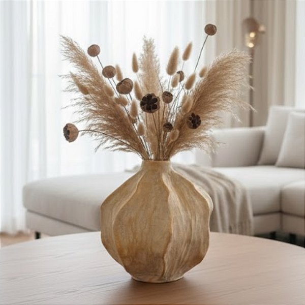 Vaso Decorativo Orgânico de Cerâmica - Dourado - 30x16x16cm - 1 unidade - Cromus - Rizzo