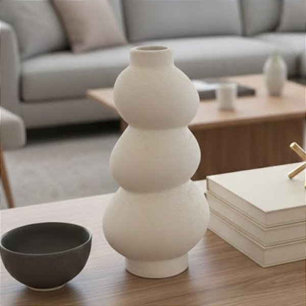 Vaso Decorativo Orgânico de Cerâmica - Off-white - 38x19x16cm - 1 unidade - Cromus - Rizzo