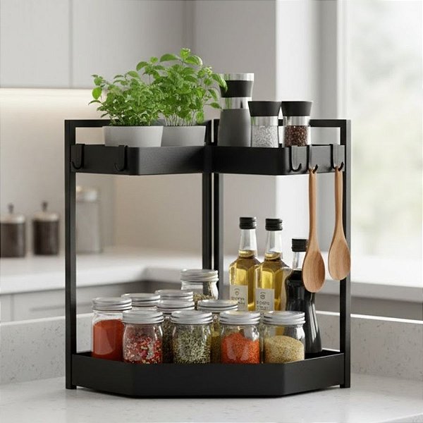 Organizador em L de Mesa 2 Níveis - Ferro Preto - 46x42x36cm - 1 unidade - Cromus - Rizzo