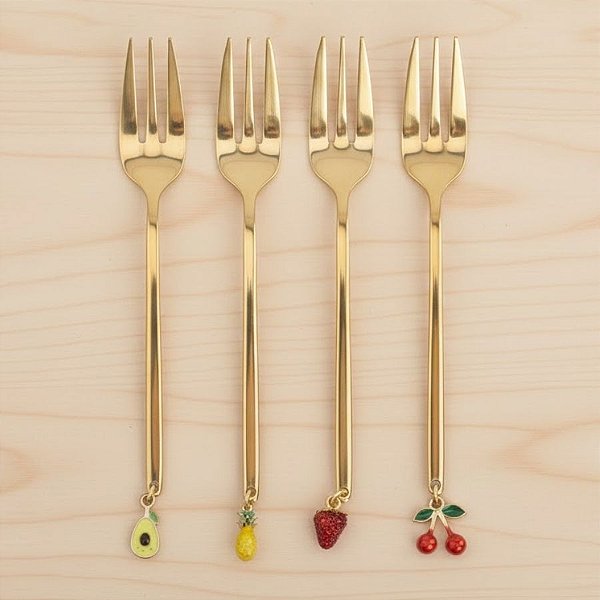 Kit Garfos Dourado - Aço Inox - Pingente Frutas - 4 Peças - 1 unidade - Cromus - Rizzo