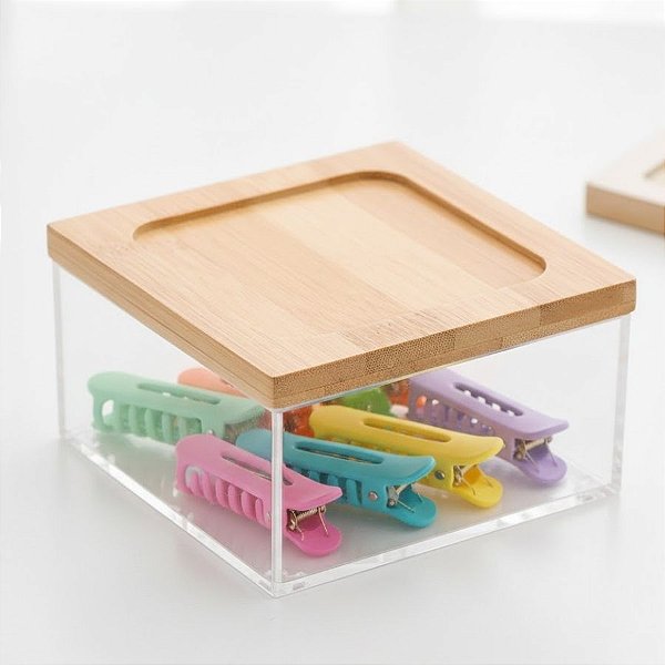 Caixa Acrílica com Tampa de Bambu - 9x9x5cm - 1 unidade - Cromus - Rizzo